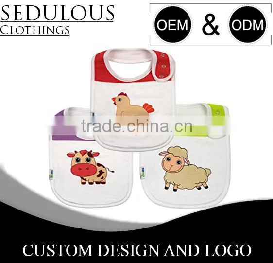 Two Layer Baby Bibs With Animated Animal and Birds Print and Snap for Adjustment