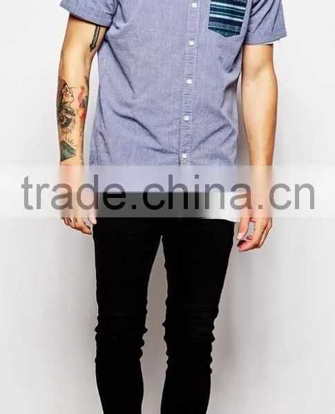 2015 Breathable Cotton Cool Cotton Shirt With Contrast Pocket Short Sleeves Embroidered Men Short Sleeve Shirts photo-4