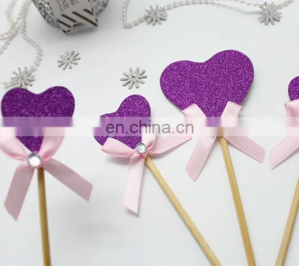 New Design Purple Heart With Bow Wedding Birthday Cake Topper photo-3