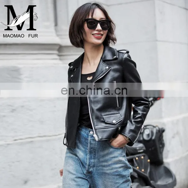 New Design High Quality Custom Sheep Leaher Jacket Black Women Soft Shell Jacket photo-5