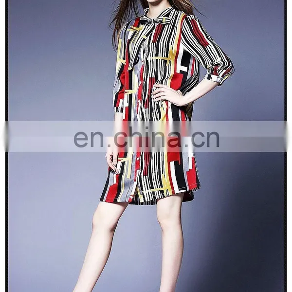 Button Down High Quality Straight Stripe Dress for Spring photo-4