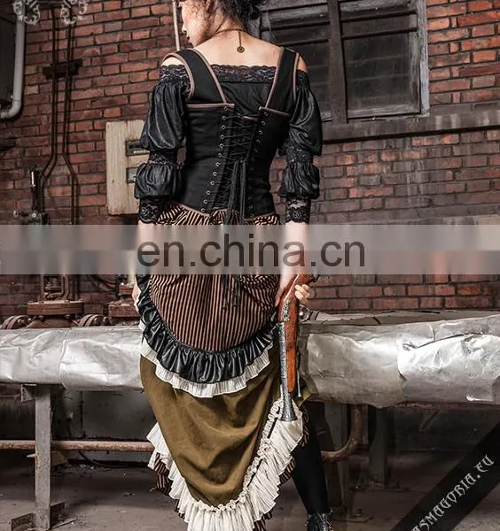 Gothic Off-shoulder Top Made of Soft Stretchy Wet Leather Look Fabric photo-6