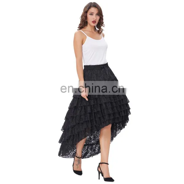 Belle Poque Ladies High-Low Hemline Design Black Amelia Steampunk Ruffled Lace Cake Skirt Popular Skirt BP000221-2 photo-3