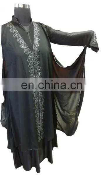 Black Color Casual Wear Silver Diamond Stone Work Islamic Wear Burkha Abaya Designs 2017 (dubai Abaya 2017) photo-3