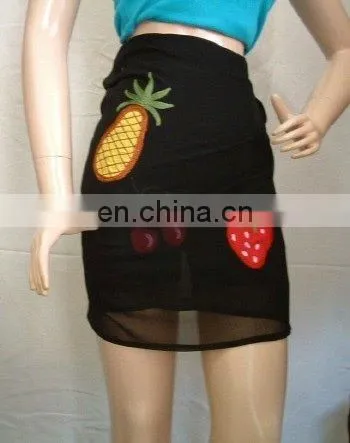 Black Wrap Skirt Fruit Design Beach Wear