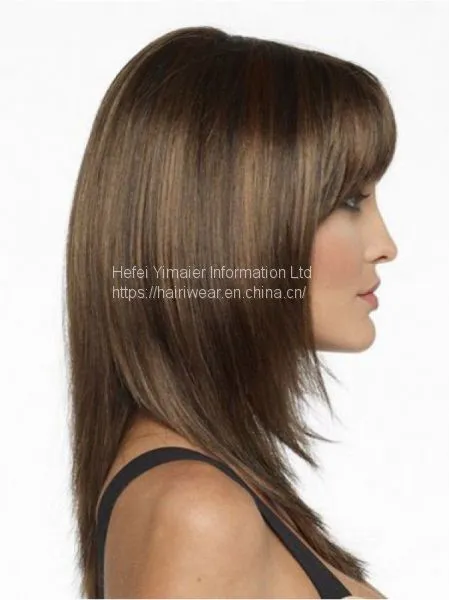 Straight Brown 16 Inches With Bangs Women Synthetic Wigs in Capless Constructions photo-3