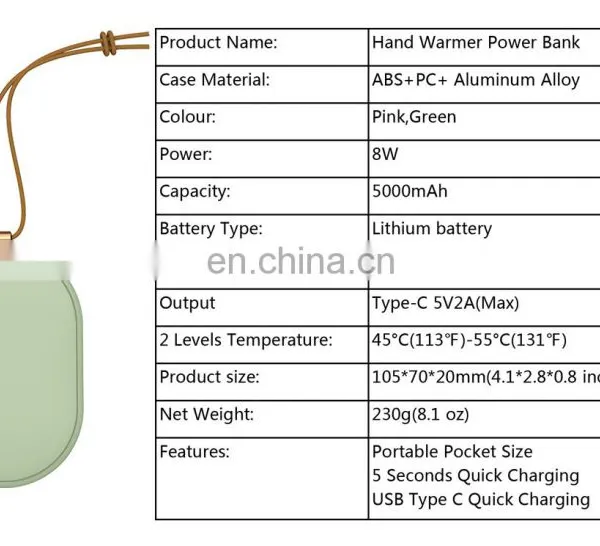 Fast Charging Mini 2 in 1 Pocket Rechargeable Hand Warmer Power Bank With 5000mAh photo-2