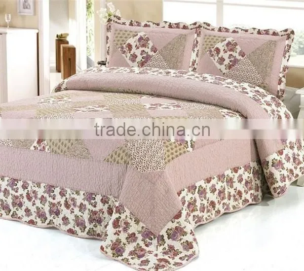 Brown flower printed hand quilted american patchwork quilts