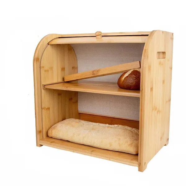 Bread Storage With Clear Windows Kitchen Bamboo Bread Box Wood Bamboo Food Bread Box photo-4