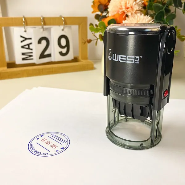 Self Inking Stamp 25mm Rectangle Plastic With Protective Cap Adjustable Date Custom Text for Daily Office Records Documentation photo-2