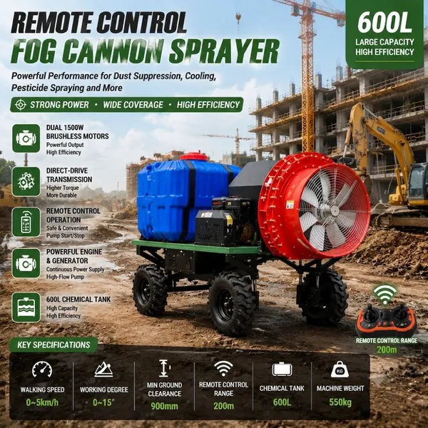 Wireless Remote Control Mist Spraying Machine 600L High Pressure Fog Cannon for Dust Control Applications