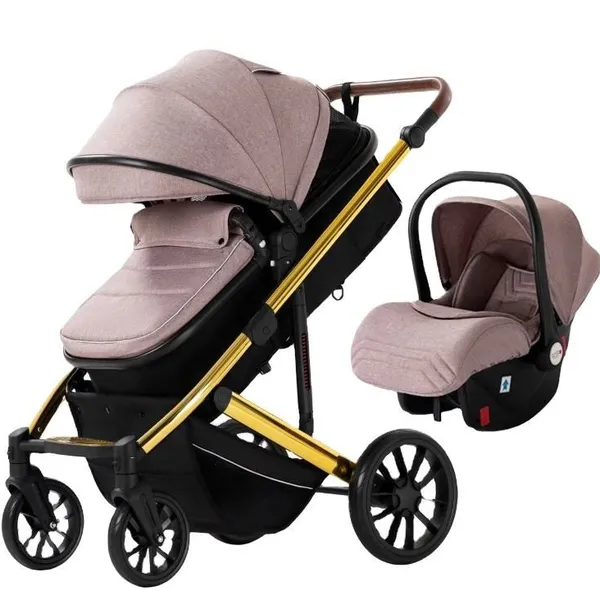 High Quality Linen Baby Stroller 3 In 1 Luxury Pram Reversible Handle Foldable For Newborn Model 516