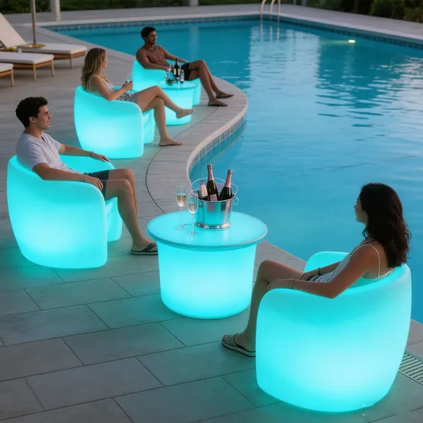 Muebles Modern Plastic Bar Furniture Glowing Luminous Illuminated Led Table Chair Set Commercial Outdoor Nightclub Event Table