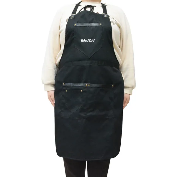 Canvas Work Apron Belt Ornament Zipper Pockets Adjustable Neck Strap Heavy Duty Unisex Kitchen BBQ Gardening Black Apron photo-3