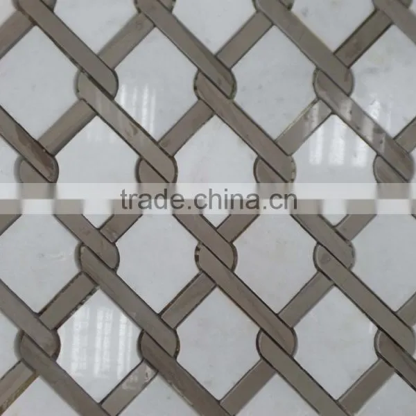 Diamond Pattern Marble Mosaic Tiles(Pure White+Athen Grey Marble) photo-4