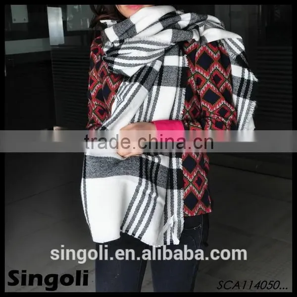 Fashio Trendy 2015 Spring Ladies Black and White Plaid Blanket Scarf photo-4