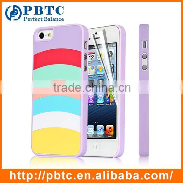 Set Screen Protector And Case For Iphone 5 , Hard Plastic Pink Colorful Stripes Custom Case photo-4