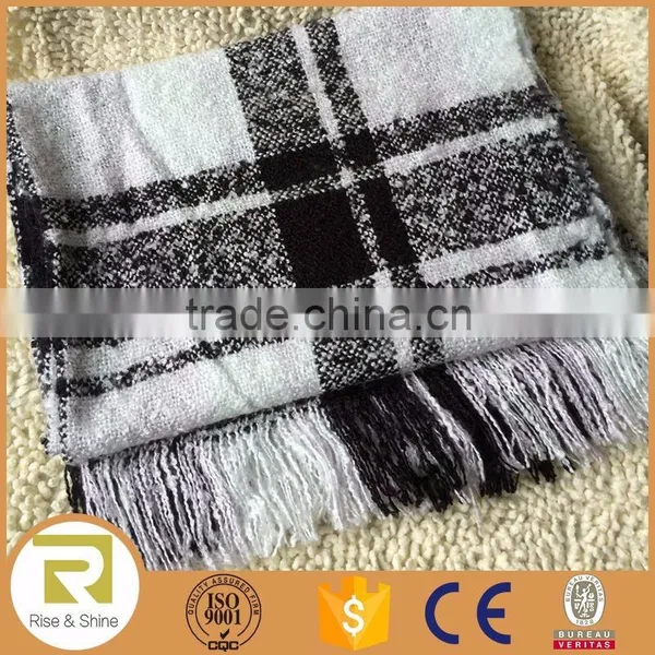Wholesale 100% Acrylic Woven Check Jacquard Light Brushed Fringed Shawl Scarf