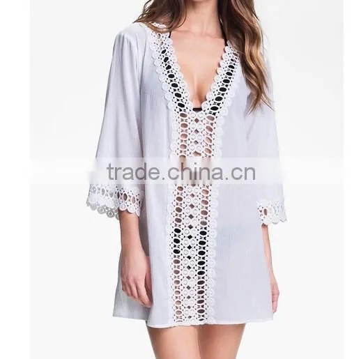 Women Fashion Hollow Out Embroidered Attractive Bikini Beach Holiday Blouse photo-6