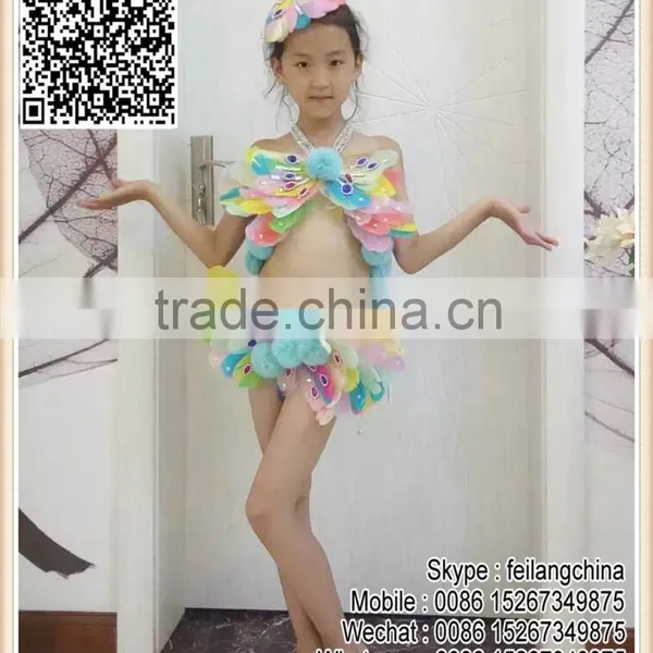 Kids Costume Set Real Colorful Goose Feather Costume photo-2