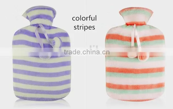High Quality 2000ml PVC Hot-water Bottle Fleece Cover Wave Design Anti-scald photo-4