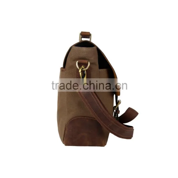 Vintage Leather Canvas Bag Leather Messenger Bag for College School Office photo-3