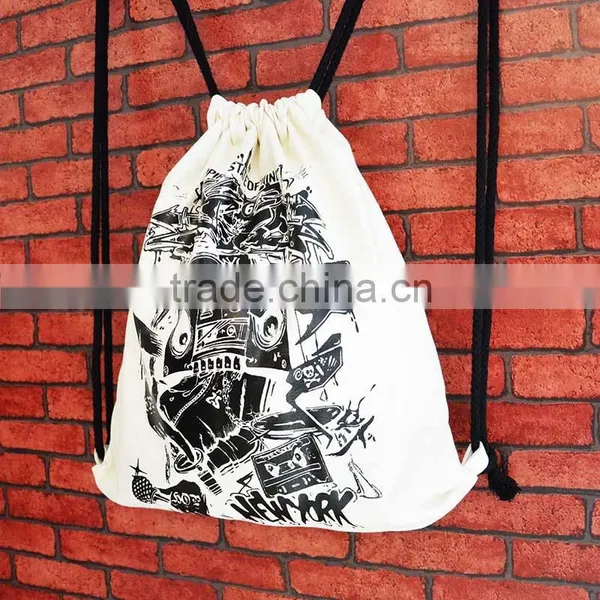 High Quality Rock Style Canvas Backpack,black and White Rucksack photo-5