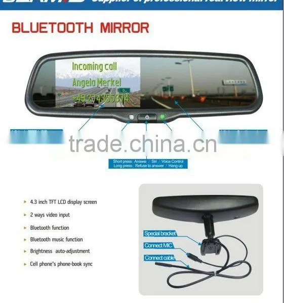 4.3 Inch Rearview Mirror Bluetooth Car Kit Auto-diming and Reverse Camera Display photo-4