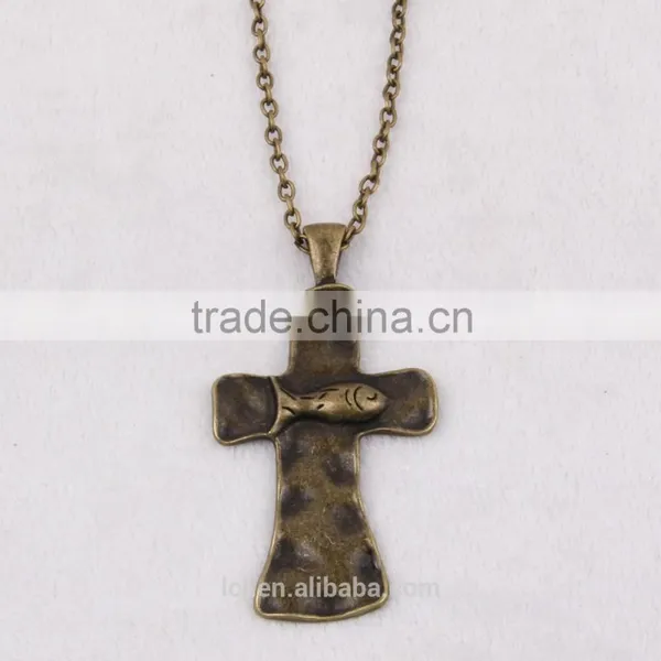 New Arrival 2016 Design Fashion Jewelry Cross & Fish Handmade Chain Necklace Religious Brass Finish Big Cross Necklace photo-2