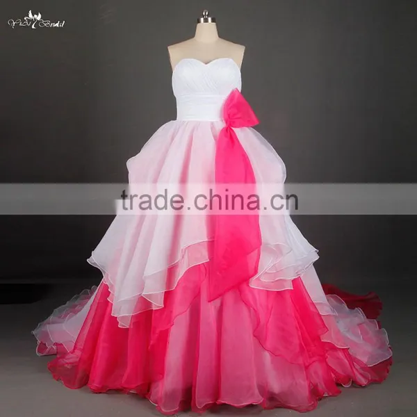 RSW842 Asymmetric Hemline Organza Custom Made Pink Wedding Dresses China