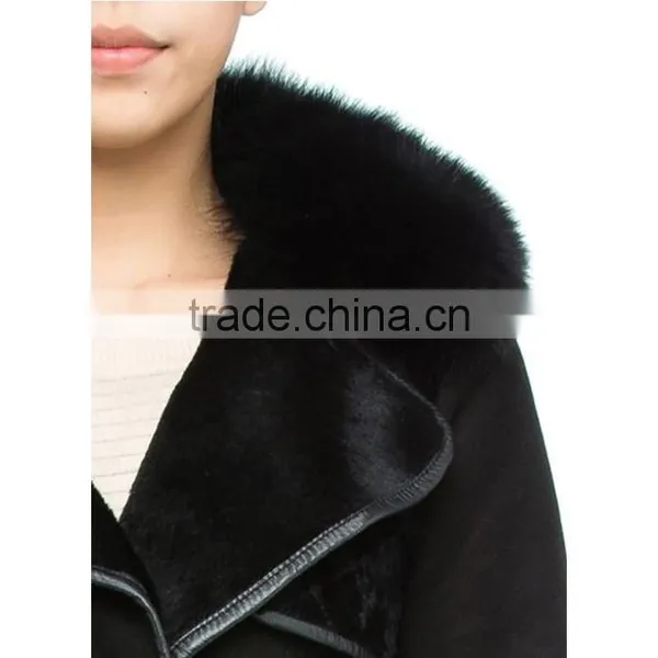 Ladies' Full Lambskin Suede Jacket With Fox Fur Collar and Cuffs photo-5