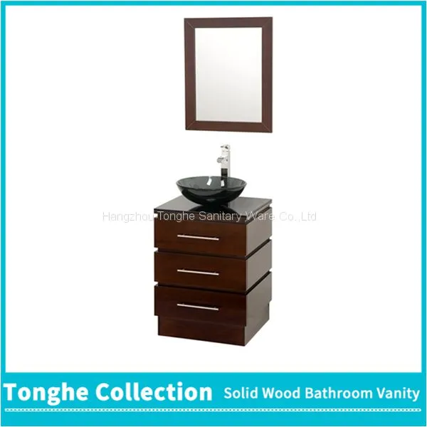 22'' Brown Bathroom Vanity Cabinet White Stone Top Glass Vessel Sink photo-4