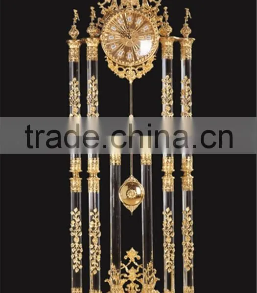 Gold Gilt Brass Mounted Grandfather Floor Clock With Crystal Column, 24K Gold Plated Floor Clock photo-4