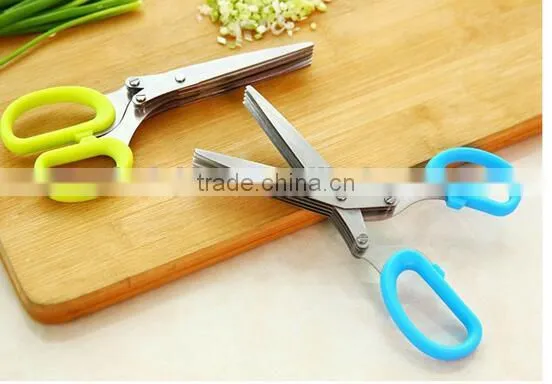 CY145 Multi-functional Stainless Steel Kitchen Knives 5 Layers Scissors Sushi Shredded Scallion Cut Herb Spices Scissors photo-4