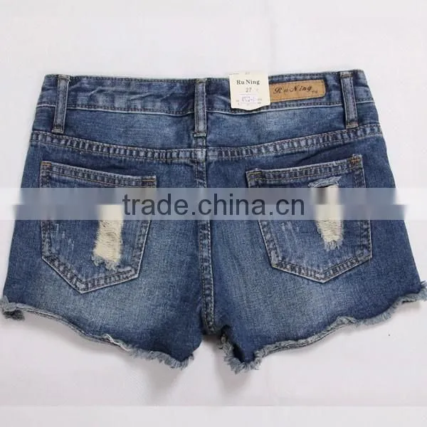 2014 New Skinny Sexy Frayed Ribbed Jeans Shorts Women photo-3