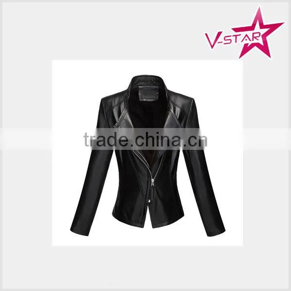 OEM Service Leather Jacket Wholesale for Women 2016 Customized Pu Coat