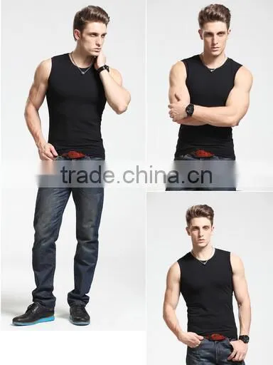 2016 Men's Wide Shoulder 100% Cotton Vest Sleeveless Fitness Elastic Tank Top Male Vest Factory Sale photo-4