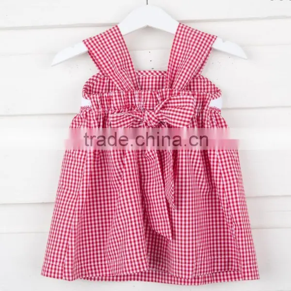 Summer Hot Sale Baby Clothes Set Red Plaid Smocked Dress With Shorts Kids Clothing photo-3