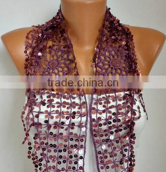 Sequin Floral Scarf Shawl Scarf - Bellydance - Cowl Scarf Women's Fashion Accessories photo-4