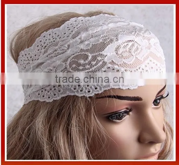 New Design Woman Wide Black Lace Headband/Hot Selling Bohemia Stretchy Lace Pattern Hollow Out Headband Wide Headband photo-2