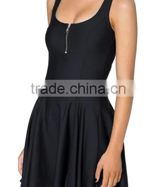 2017 Women's One Piece Black Skater Dress With Zipper photo-2