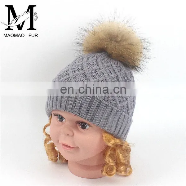 Best-selling Unisex Wholesale Striped Real Fur Pompom Baby Beanie Hat photo-4