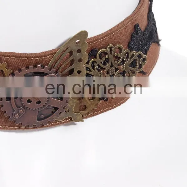 Steampunk Choker Collar With Brass Gears and Butterfly Wings photo-4