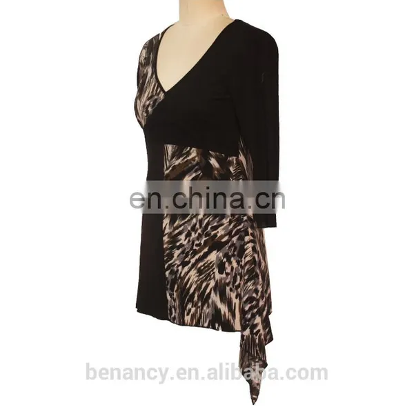Latest Fashion Blouse Design High Neck Geometric Printed Patchwork Tunic Top photo-6