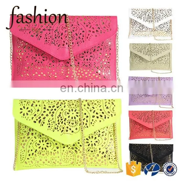 CR Hollow Chains Envelope Bag Neon Color Cutout Bag pu Candy Color Day Clutch Women Handbags photo-4