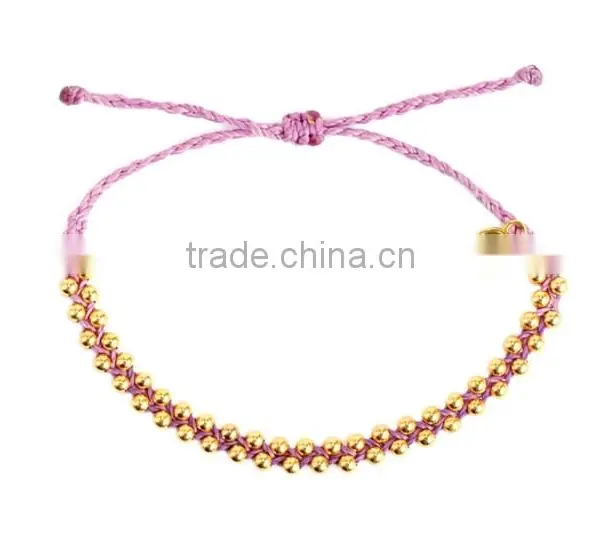 Girls Gift Pink Wax Cord Braided Metal Bracelet for Friend 2015 New photo-6
