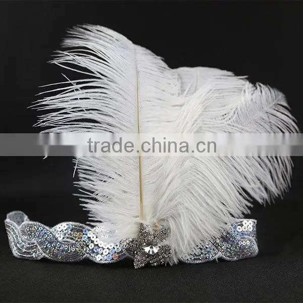 Wholesale Handmade Halloween Flapper Sequin Headpiece White Feather Headband Quality Choice photo-6