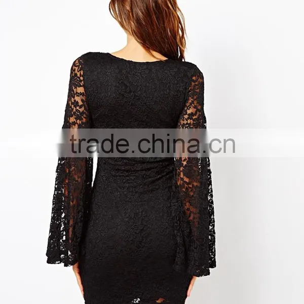 New Fashion Ladies Dress Long Sleeve Evening Dress Sexy Slim Lace Halter Dress photo-3
