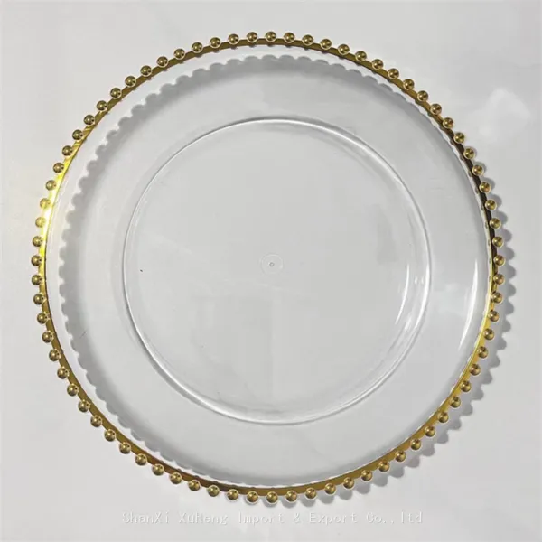 Cheap 13 Inch Clear Wedding Table Decoration Gold Beaded Acrylic Glass Charger Plate Party Wedding Decor Plastic Plates photo-4