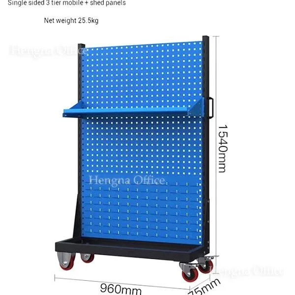 Chariot d'outils de fabrication Lean 5S HN - DIP6 pour parcs industriels, support de planche à clous roulant double face avec poignées ergonomiques, personnalisation professionnelle